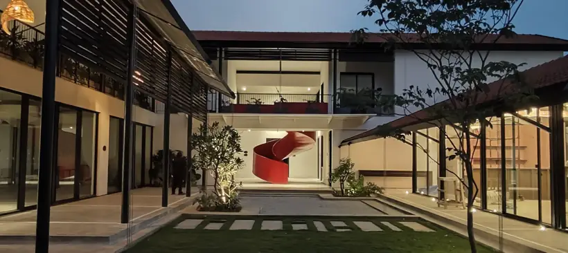Central courtyard with sculptural staircase at Eden 144