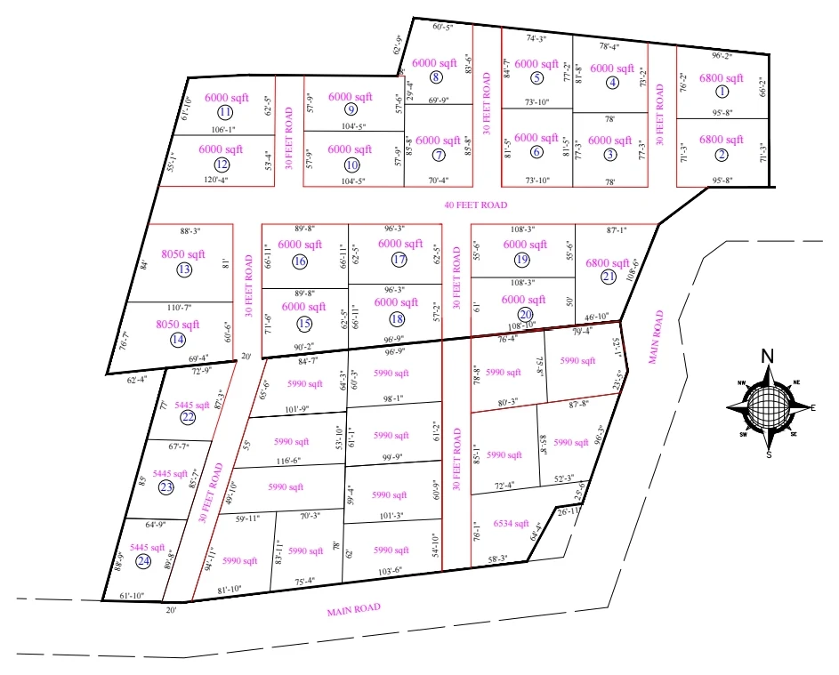 Survey layout plan for Northern County, showing plotted farmhouse villa parcels