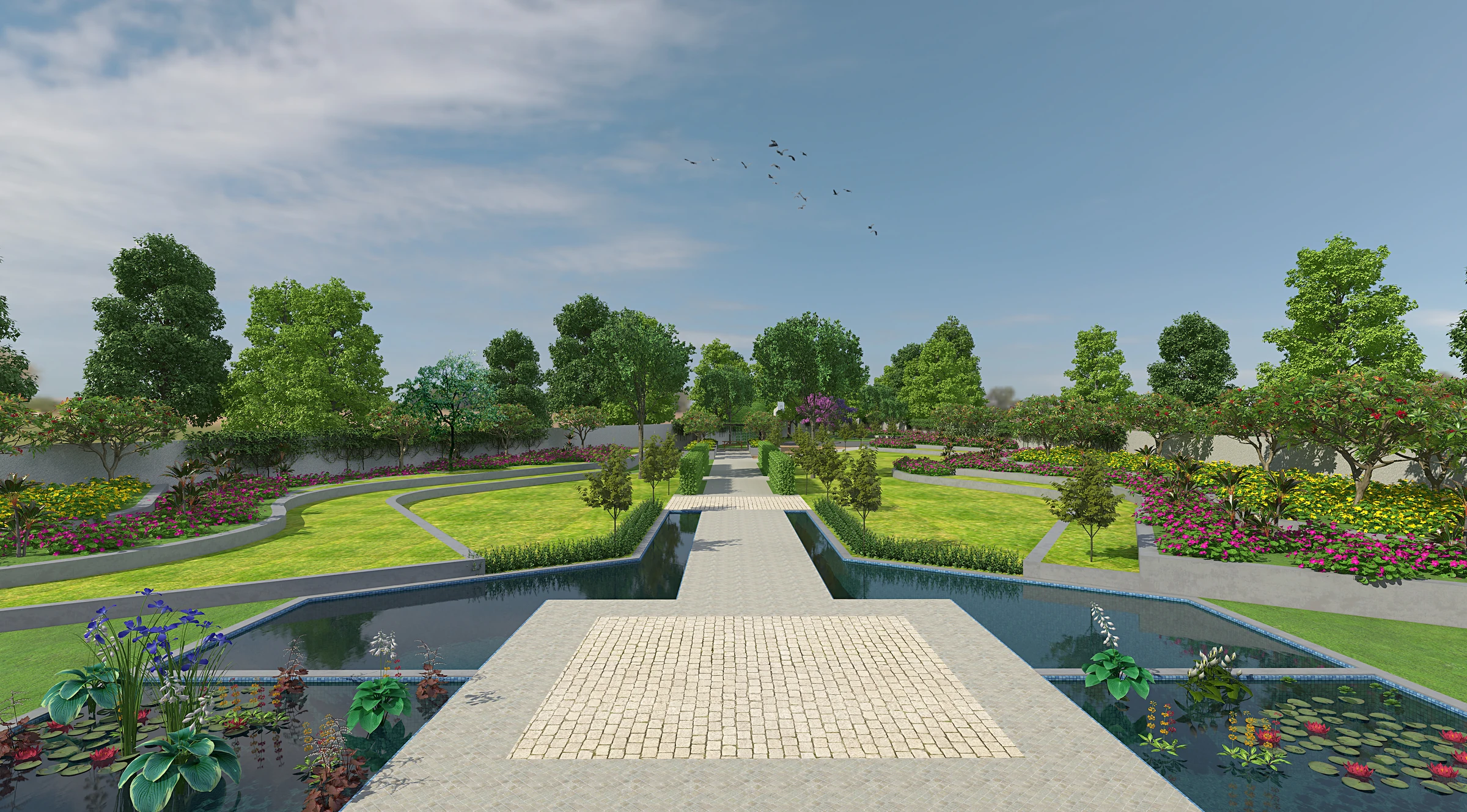 The lily pond and landscaped walk at Eden 144