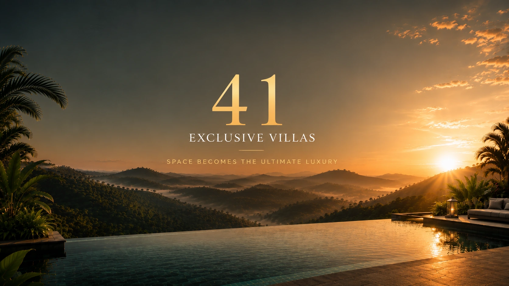 Infinity pool villa at sunset, one of 41 exclusive Eden Hills villas
