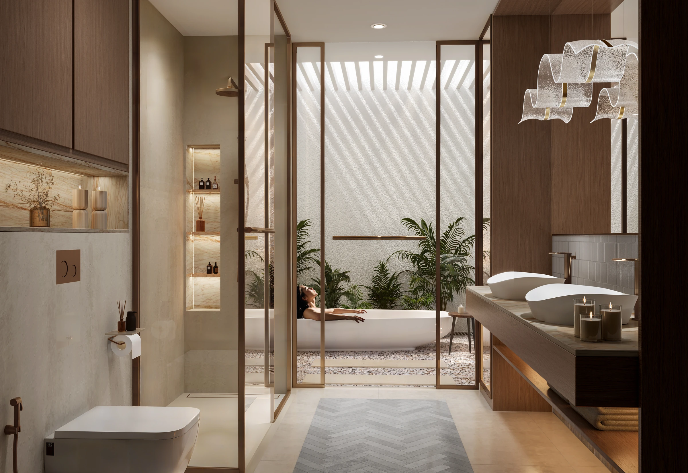 Master bathroom with garden light